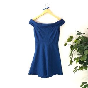 Lulus Blue Off The Shoulder Fit and Flare Dress